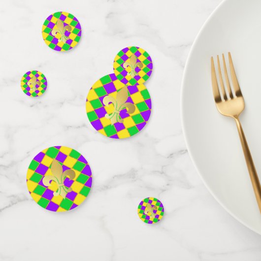 Gold Green Lila Mardi Gras Harlequin Pattern Konfetti (Gruppe)