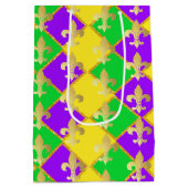Gold Green Lila Mardi Gras Harlequin Pattern Mittlere Geschenktüte (Rückseite)