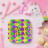 Gold Green Lila Mardi Gras Harlequin Pattern Pappteller (Party)