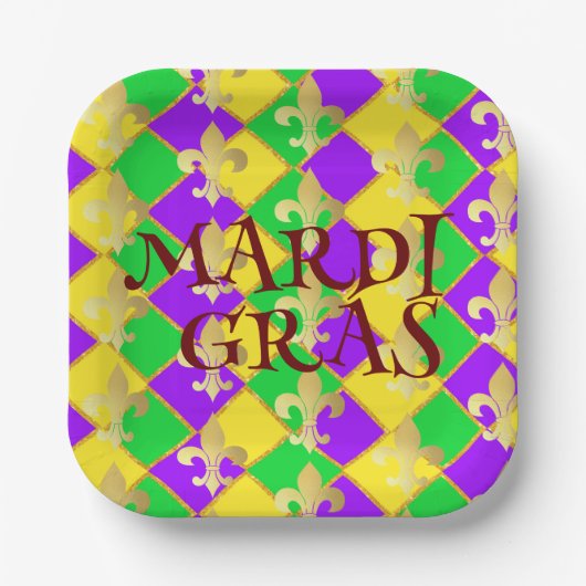 Gold Green Lila Mardi Gras Harlequin Pattern Pappteller (Vorderseite)