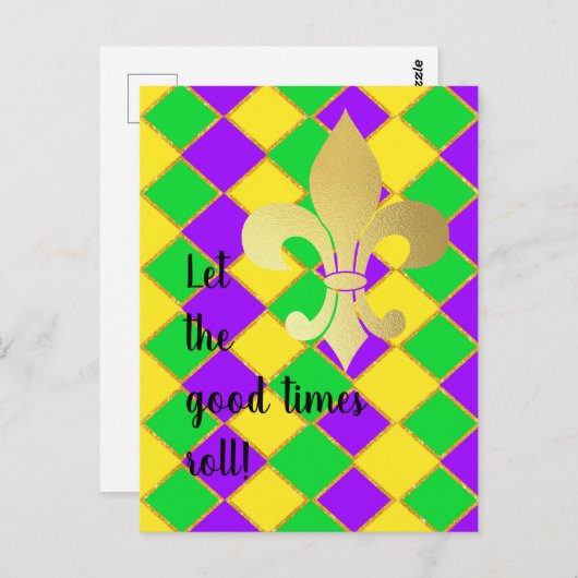 Gold Green Lila Mardi Gras Harlequin Pattern Postkarte (Vorne/Hinten)
