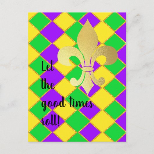 Gold Green Lila Mardi Gras Harlequin Pattern Postkarte (Vorderseite)