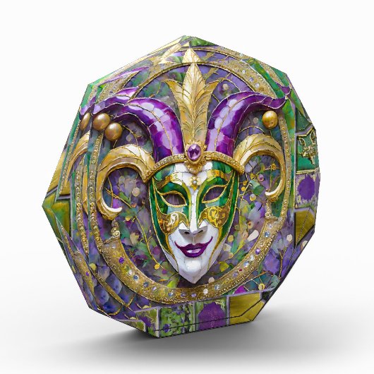 Gold Green Lila Mardi Gras Jester Mask Fotoblock (Links)