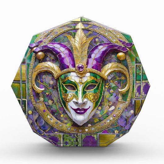 Gold Green Lila Mardi Gras Jester Mask Fotoblock (Vorderseite)