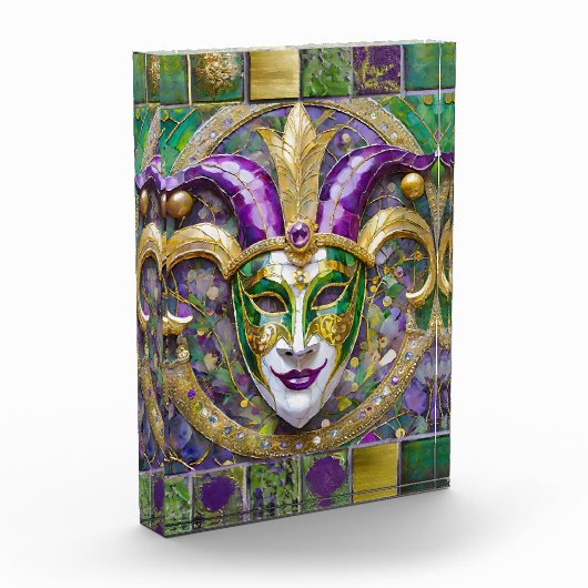 Gold Green Lila Mardi Gras Jester Mask Fotoblock (Links)