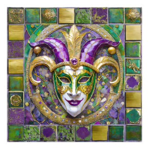 Gold Green Lila Mardi Gras Jester Mask Fotodruck