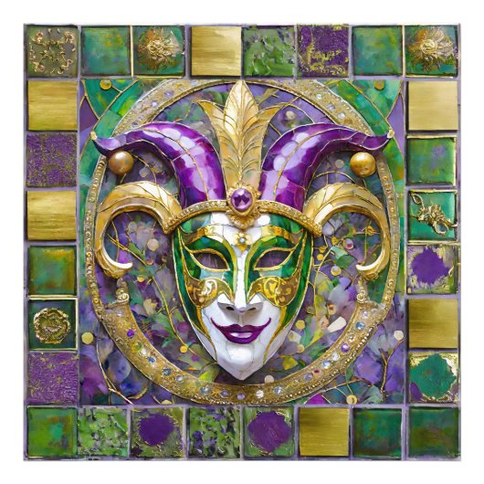 Gold Green Lila Mardi Gras Jester Mask Fotodruck (Vorne)