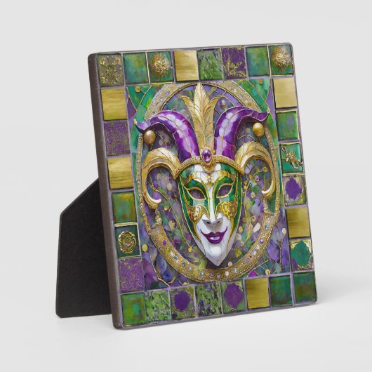 Gold Green Lila Mardi Gras Jester Mask Fotoplatte (Vorderseite)