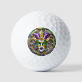 Gold Green Lila Mardi Gras Jester Mask Golfball