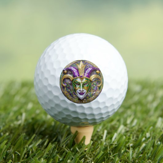 Gold Green Lila Mardi Gras Jester Mask Golfball (Insitu T-Shirt)