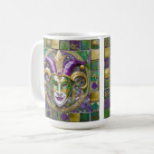 Gold Green Lila Mardi Gras Jester Mask Kaffeetasse (Vorderseite Links)