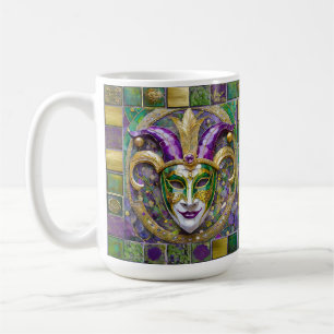 Gold Green Lila Mardi Gras Jester Mask Kaffeetasse
