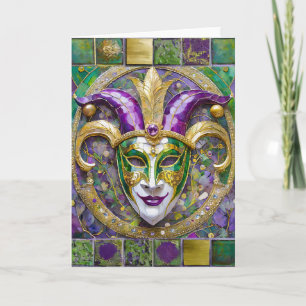 Gold Green Lila Mardi Gras Jester Mask Karte