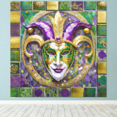 Gold Green Lila Mardi Gras Jester Mask Leinwanddruck (Insitu (Holzboden))