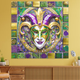 Gold Green Lila Mardi Gras Jester Mask Leinwanddruck