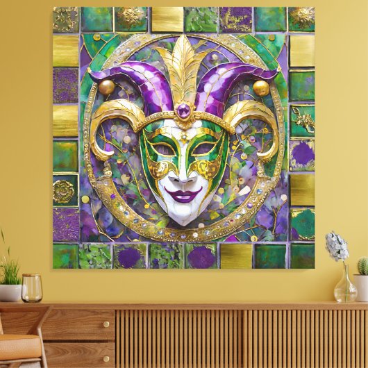 Gold Green Lila Mardi Gras Jester Mask Leinwanddruck (Insitu (Wohnzimmer))