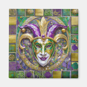 Gold Green Lila Mardi Gras Jester Mask Magnet
