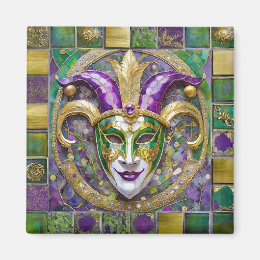 Gold Green Lila Mardi Gras Jester Mask Magnet (Vorne)