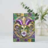 Gold Green Lila Mardi Gras Jester Mask Postkarte (Stehend Vorderseite)