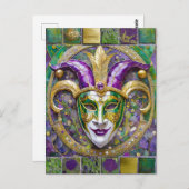 Gold Green Lila Mardi Gras Jester Mask Postkarte (Vorne/Hinten)
