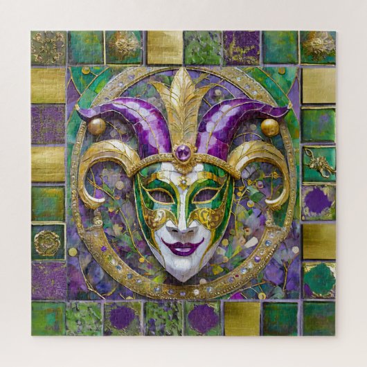 Gold Green Lila Mardi Gras Jester Mask Puzzle (Vertikal)
