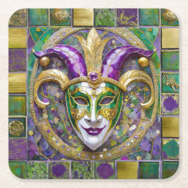 Gold Green Lila Mardi Gras Jester Mask Rechteckiger Pappuntersetzer
