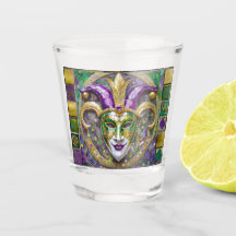 Gold Green Lila Mardi Gras Jester Mask