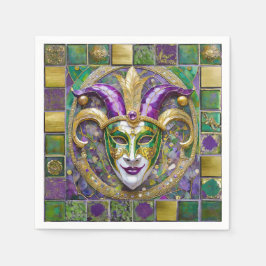Gold Green Lila Mardi Gras Jester Mask Serviette