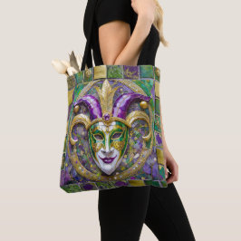 Gold Green Lila Mardi Gras Jester Mask Tasche