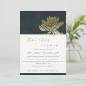 GOLD GREEN LOTUS FLORAL COUPLES DUSCHE EINLADEN DANKESKARTE (Stehend Vorderseite)