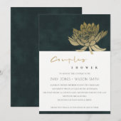 GOLD GREEN LOTUS FLORAL COUPLES DUSCHE EINLADEN DANKESKARTE (Vorne/Hinten)