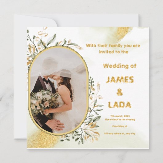 Gold Green Luxury Wedding Party Einladung (Vorderseite)