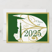 Gold/Green Man Silhouette 2025 Graduation Party Einladung (Vorderseite)