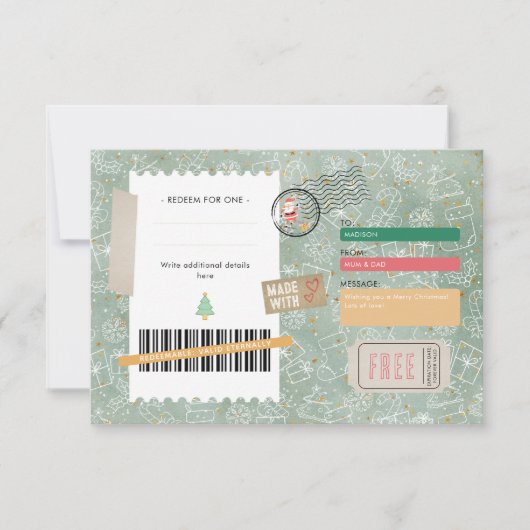Gold Green Pattern Christmas Ticket Gift Voucher (Vorderseite)