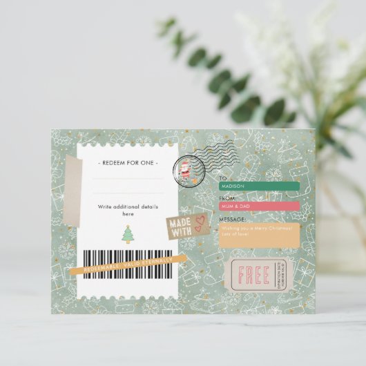 Gold Green Pattern Christmas Ticket Gift Voucher (Stehend Vorderseite)