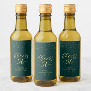 Gold & Green Prost 50 Jahre, 50. Geburtstagsfeier Weinetikett