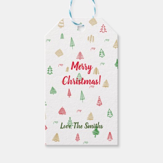 Gold Green Red Christmas Trees Muster Geschenkanhänger (Vorderseite)