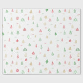 Gold Green Red Christmas Trees Muster Geschenkpapier (Flach)