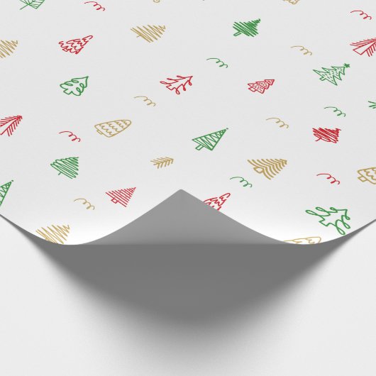 Gold Green Red Christmas Trees Muster Geschenkpapier (Ecke)
