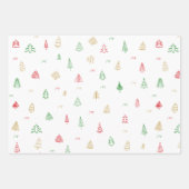 Gold Green Red Christmas Trees Muster Geschenkpapier Set (Vorderseite 3)