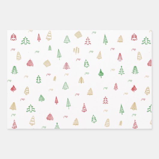 Gold Green Red Christmas Trees Muster Geschenkpapier Set (Vorderseite 2)