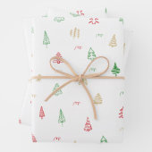 Gold Green Red Christmas Trees Muster Geschenkpapier Set (Beispiel)