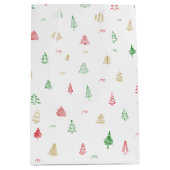 Gold Green Red Christmas Trees Muster Mittlere Geschenktüte (Vorderseite)
