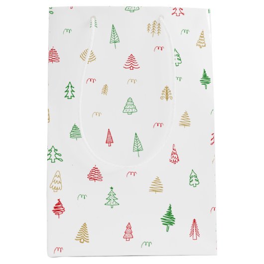 Gold Green Red Christmas Trees Muster Mittlere Geschenktüte (Vorderseite)