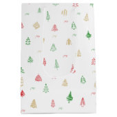 Gold Green Red Christmas Trees Muster Mittlere Geschenktüte (Rückseite)