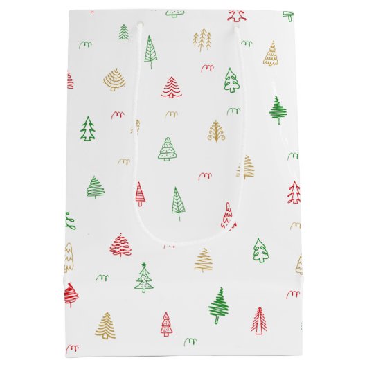 Gold Green Red Christmas Trees Muster Mittlere Geschenktüte (Rückseite)