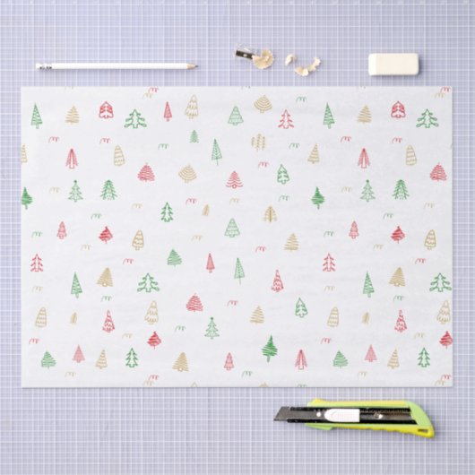 Gold Green Red Christmas Trees Muster Seidenpapier (Handwerk)