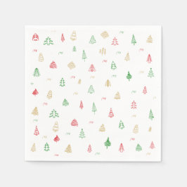 Gold Green Red Christmas Trees Muster Serviette