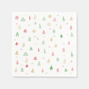 Gold Green Red Christmas Trees Muster Serviette