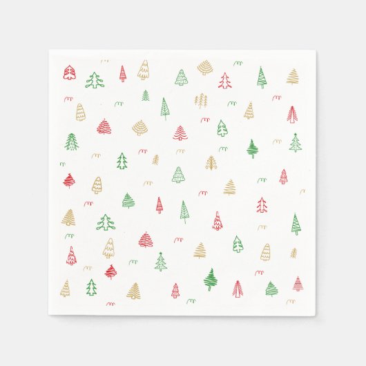 Gold Green Red Christmas Trees Muster Serviette (Vorderseite)